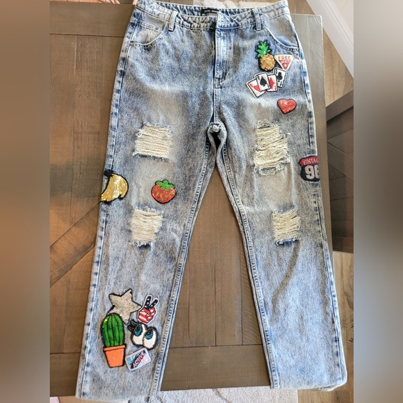 Pixie And Diamond Acid Wash Womens Jeans With Patchwork Sequined Details - Picture 6 of 12